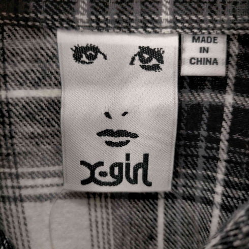 エックスガール X-girl 23AW FACE FLANNEL SHIRT フェイス ロゴ フランネルシャツ レディース import:M