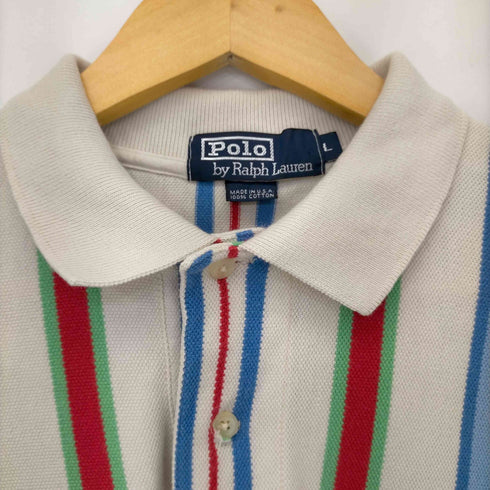 ポロバイラルフローレン Polo by RALPH LAUREN 90s USA製ポニー刺繍 鹿の子 マルチカラーストライプポロシャツ メンズ import:L