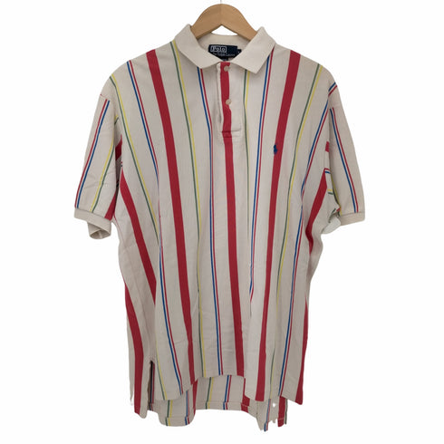 ポロバイラルフローレン Polo by RALPH LAUREN 90s USA製 ポニー刺繍 鹿の子マルチカラーストライプポロシャツ メンズ import:L