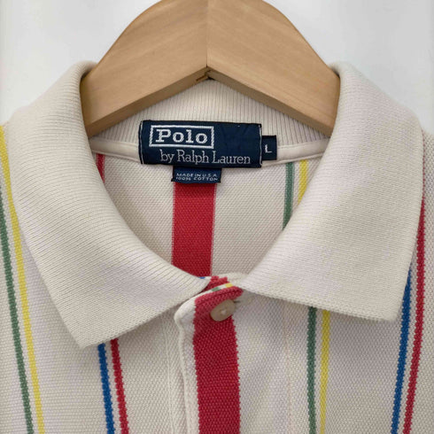 ポロバイラルフローレン Polo by RALPH LAUREN 90s USA製 ポニー刺繍 鹿の子マルチカラーストライプポロシャツ メンズ import:L