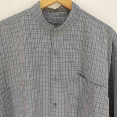 ヴァンヒューゼン VAN HEUSEN レーヨンポリ バンドカラーチェックシャツ メンズ import:L