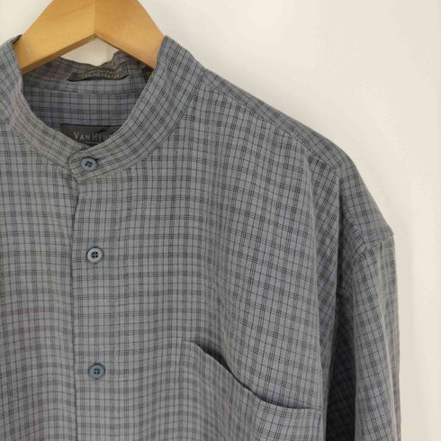 ヴァンヒューゼン VAN HEUSEN レーヨンポリ バンドカラーチェックシャツ メンズ import:L