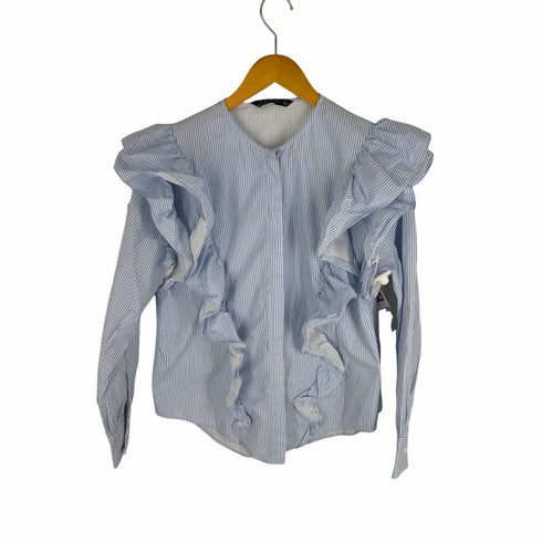 ザラ ZARA Stripes ruffle blouse フリルデザイン 比翼 ストライプ柄 シャツ レディース import:M