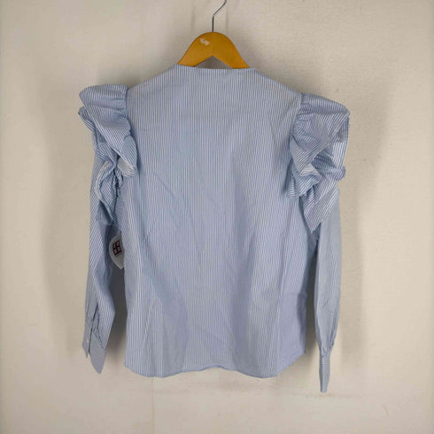 ザラ ZARA Stripes ruffle blouse フリルデザイン 比翼 ストライプ柄 シャツ レディース import:M