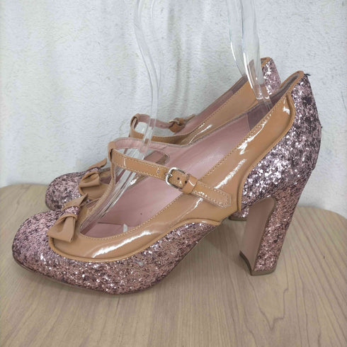 レッドヴァレンティノ RED VALENTINO エナメル×グリッター チャンキーヒールリボンパンプス レディース 39.5