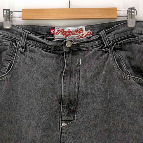 アカデミクス akademiks B系 レザーパッチ ビッグサイズ ブラック バギーデニムパンツ Y2K メンズ JPN:42
