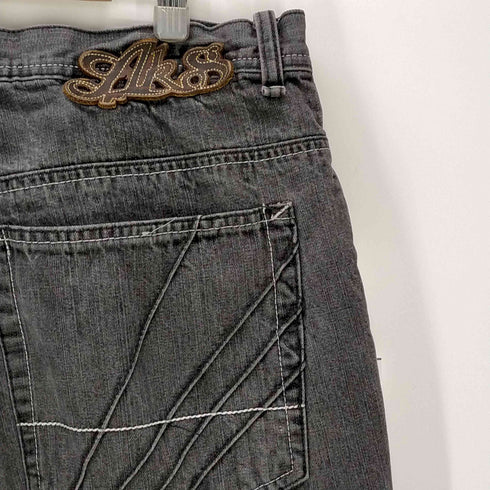 アカデミクス akademiks B系 レザーパッチ ビッグサイズ ブラック バギーデニムパンツ Y2K メンズ JPN:42