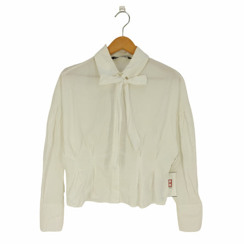 ザラ ZARA リボン付き ギャザー シャツブラウス レディース import:S