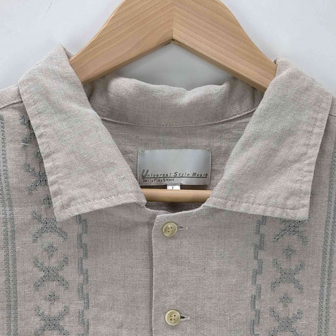 - UNIVERSAL STYLE WEAR 刺繍デザイン リネン長袖シャツ メンズ import:L