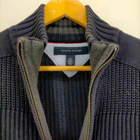 トミーヒルフィガー TOMMY HILFIGER 00S ロゴ刺繍 リブ編み エルボーパッチ ドライバーズニット メンズ import:L