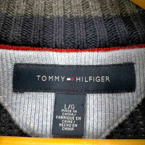トミーヒルフィガー TOMMY HILFIGER 00S ロゴ刺繍 リブ編み エルボーパッチ ドライバーズニット メンズ import:L