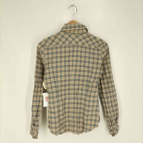 バーバリーロンドンブルーレーベル BURBERRY LONDON BLUE LABEL ロゴ刺繍 ノバチェック ワイドカラーシャツ レディース 36