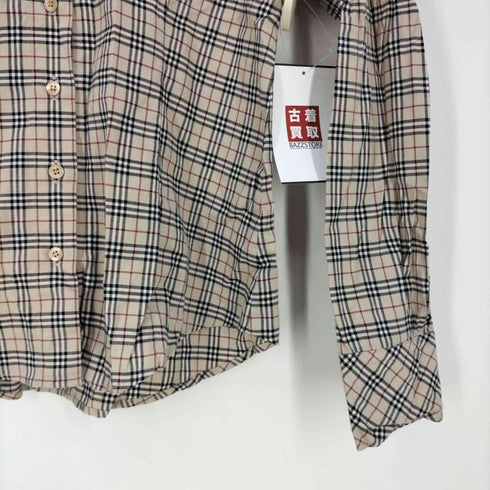 バーバリーロンドンブルーレーベル BURBERRY LONDON BLUE LABEL ロゴ刺繍 ノバチェック ワイドカラーシャツ レディース 36