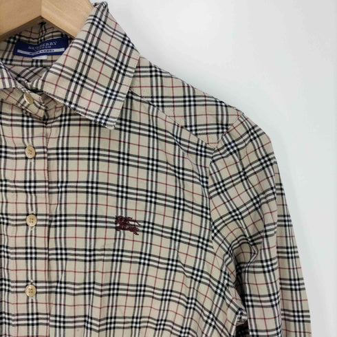 バーバリーロンドンブルーレーベル BURBERRY LONDON BLUE LABEL ロゴ刺繍 ノバチェック ワイドカラーシャツ レディース 36