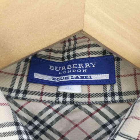 バーバリーロンドンブルーレーベル BURBERRY LONDON BLUE LABEL ロゴ刺繍 ノバチェック ワイドカラーシャツ レディース 36