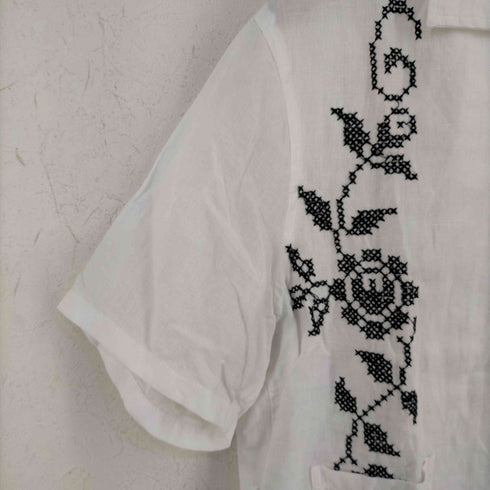 ボーディ BODE コットンリネン フラワー刺繍 オープンカラーシャツ レディース