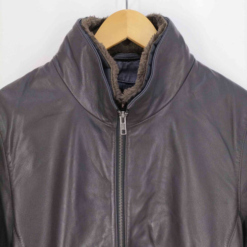 リューグーレザーズ Liugoo Leathers シープレザー 首ボア ダブルジップ シングルライダースジャケット メンズ JPN:L