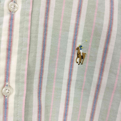 ポロバイラルフローレン Polo by RALPH LAUREN 80S 緑タグ ポニー刺繍 ストライプ ボタンダウン コットン L/S シャツ メンズ 20
