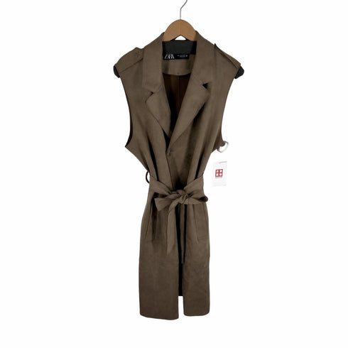 ザラ ZARA FAUX SUEDE WAISTCOAT スウェードロングベスト メンズ JPN:S