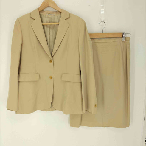 アクアスキュータム AQUASCUTUM 裏地袖口切り替え 2B ウール テーラード ジャケット タイト スカート セットアップ レディース