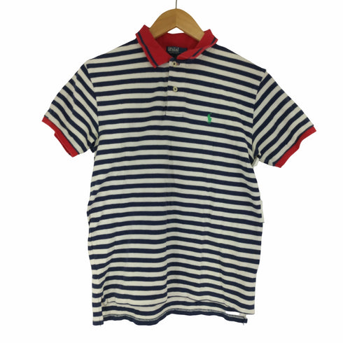 ポロバイラルフローレン Polo by RALPH LAUREN スモールポニー刺繍 トリコロールカラー ボーダーポロシャツ レディース import:M 12-14
