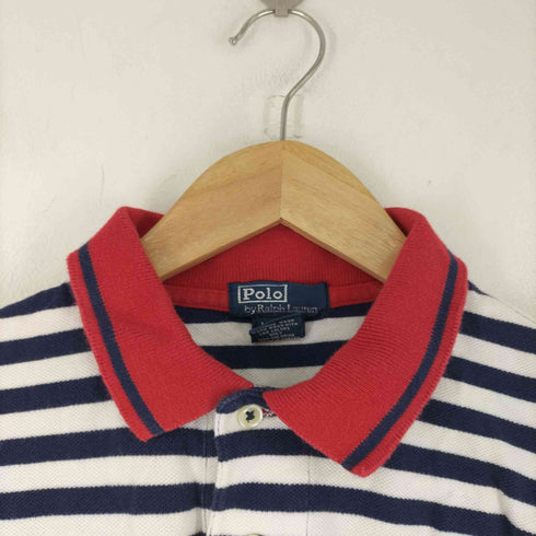 ポロバイラルフローレン Polo by RALPH LAUREN スモールポニー刺繍 トリコロールカラー ボーダーポロシャツ レディース import:M 12-14