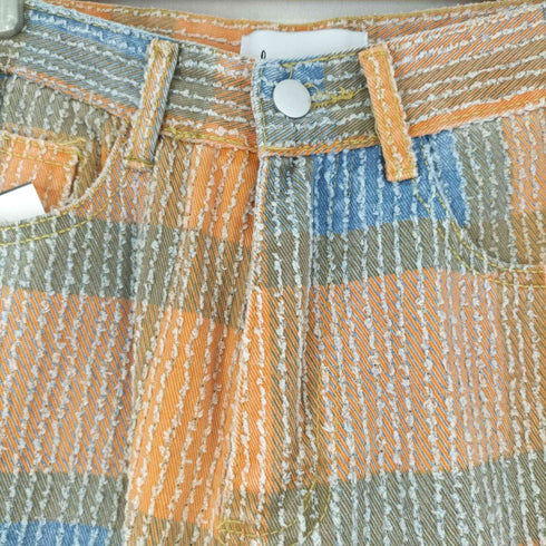 lanan ストライプ加工 チェックパンツ レディース