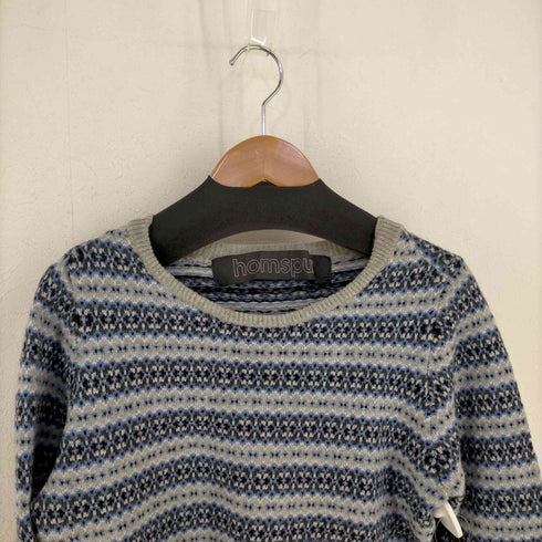 ホームスパン homspun 総柄 クルーネックニット レディース FREE