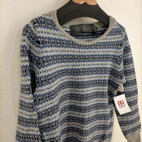 ホームスパン homspun 総柄 クルーネックニット レディース FREE