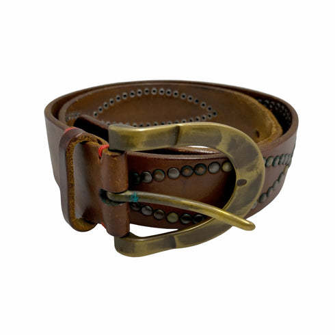 FAUSTO COLATO イタリア製 本革 SOLID BRASS 真鍮 バックル スタッズ レザー ベルト メンズ