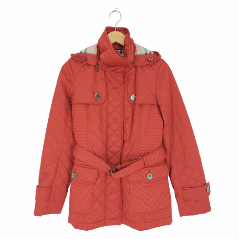 バーバリーロンドン BURBERRY LONDON 裏地ノバチェック ウエストベルト ハイネック キルティングコート レディース EUR:38