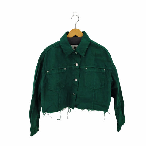 ザラ ZARA クロップドデニムジャケット 切りっぱなし レディース import:M