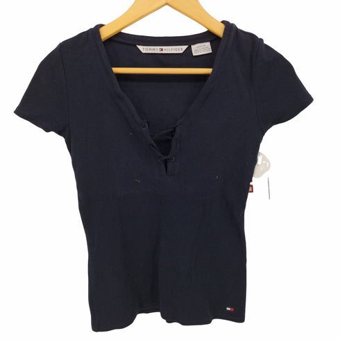 トミーヒルフィガー TOMMY HILFIGER ヴィンテージ レースアップ デザイン ワンポイント コットン スパンデックス トップス レディース import:S