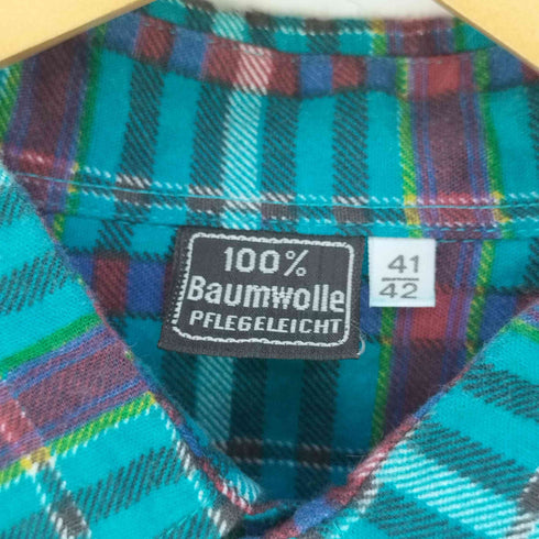 ドイツ製 BAUMWOLLE 100% グランパシャツ プルオーバーチェックシャツ メンズ 41/42