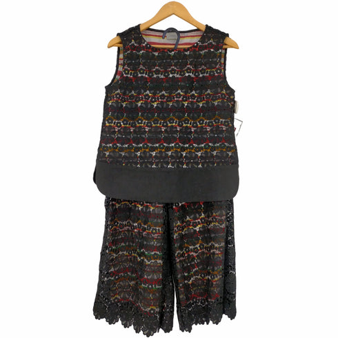 マレーラ MARELLA レース×ストライプ 3ピースセットアップ ノースリーブ+クロップドパンツ+ミニスカート レディース 36