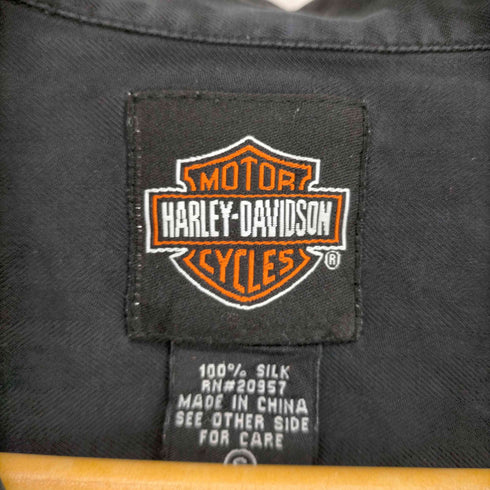 ハーレーダヴィットソン HARLEY DAVIDSON ロゴ刺繍シルク開襟シャツ ブラック メンズ JPN:S
