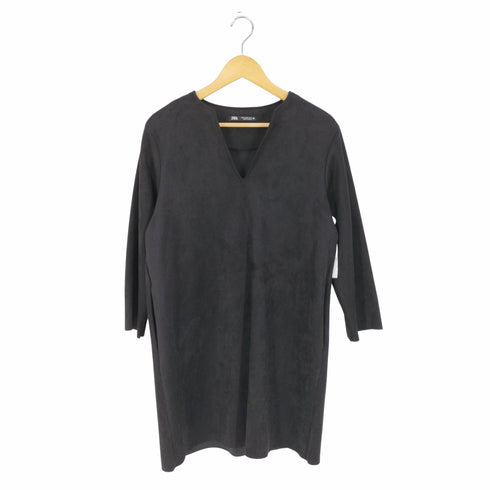 ザラ ZARA FAUX SUEDE V-NECK MINI DRESS フェイクスウェードVネックミニドレス ワンピース レディース import:XS