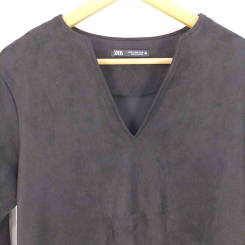 ザラ ZARA FAUX SUEDE V-NECK MINI DRESS フェイクスウェードVネックミニドレス ワンピース レディース import:XS