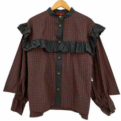 ヴィヴィアンウエストウッドレッドレーベル Vivienne Westwood RED LABEL マイクロチェックブロッキング フリルシャツ レディース 00