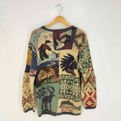 ポロバイラルフローレン Polo by RALPH LAUREN HAND KNIT パッチワーク コットンリネンレーヨン クルーネックニット メンズ import:M