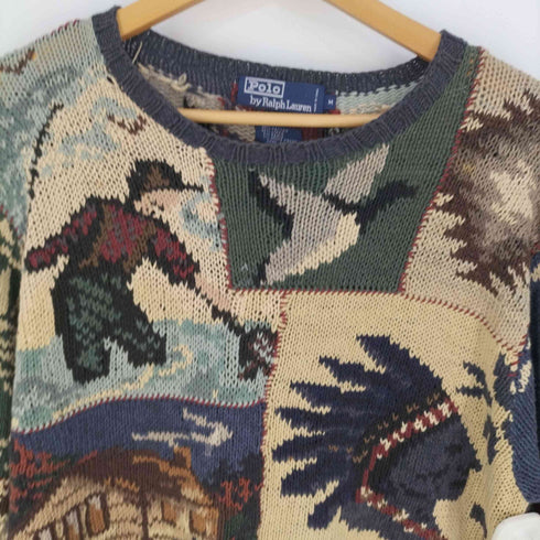 ポロバイラルフローレン Polo by RALPH LAUREN HAND KNIT パッチワーク コットンリネンレーヨン クルーネックニット メンズ import:M