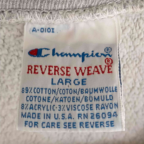 チャンピオン Champion 90s USA製 刺繍タグ ラバー3段 REVERSE WEAVE UNIVERSITY ARIZONA クルーネックスウェット メンズ import:L
