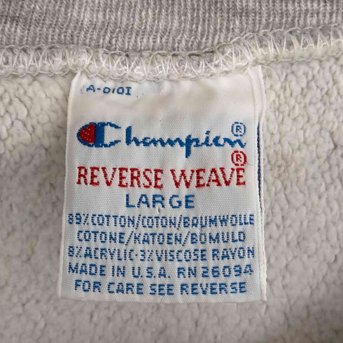 チャンピオン Champion 90s USA製 刺繍タグ ラバー3段 REVERSE WEAVE UNIVERSITY ARIZONA クルーネックスウェット メンズ import:L