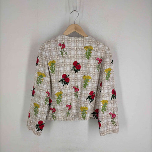 オスカー デ ラ レンタ oscar de la renta 花柄刺繍ノーカラーツイードジャケット レディース 10