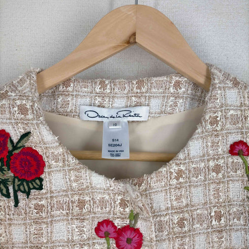 オスカー デ ラ レンタ oscar de la renta 花柄刺繍ノーカラーツイードジャケット レディース 10