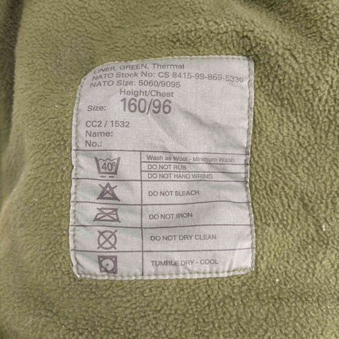 80s Vintage British Army Liner Green Themal Jacket メンズ 160/96