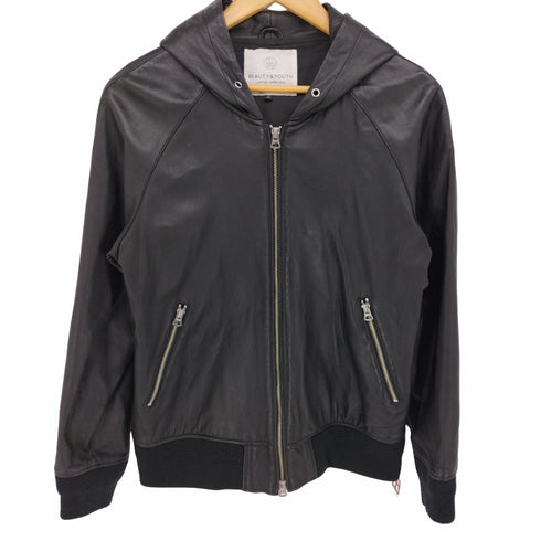 ビューティーアンドユースユナイテッドアローズ BEAUTY & YOUTH UNITED ARROWS ラムレザー フーデッド シングル ライダース ジャケット レディース JPN:M
