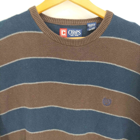 チャップスラルフローレン CHAPS RALPH LAUREN 香港製 ロゴ刺繍 ボーダーコットンニット メンズ import:L