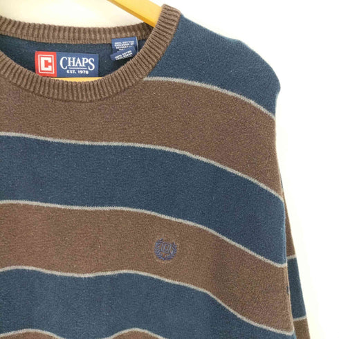 チャップスラルフローレン CHAPS RALPH LAUREN 香港製 ロゴ刺繍 ボーダーコットンニット メンズ import:L