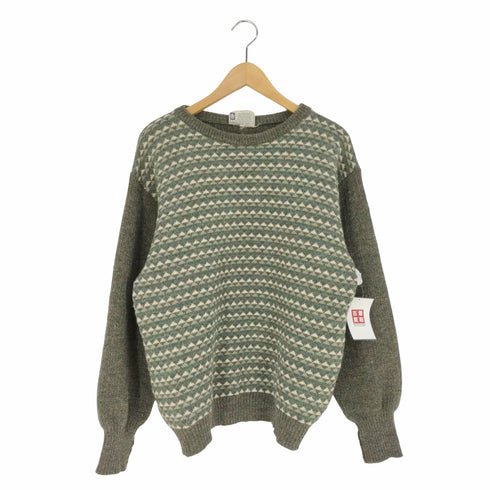 英国製 PURE BRITISH WOOL 柄切替 ウール クルーネックニット メンズ